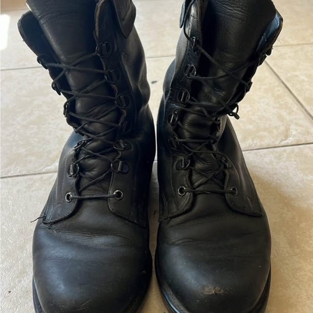Black Leather Vintage Combat Boots By Addison Shoe Company sz 42 Vibram Soles